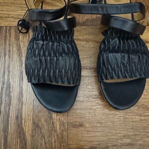 COCLICO Black Leather ankle wrap Sandals